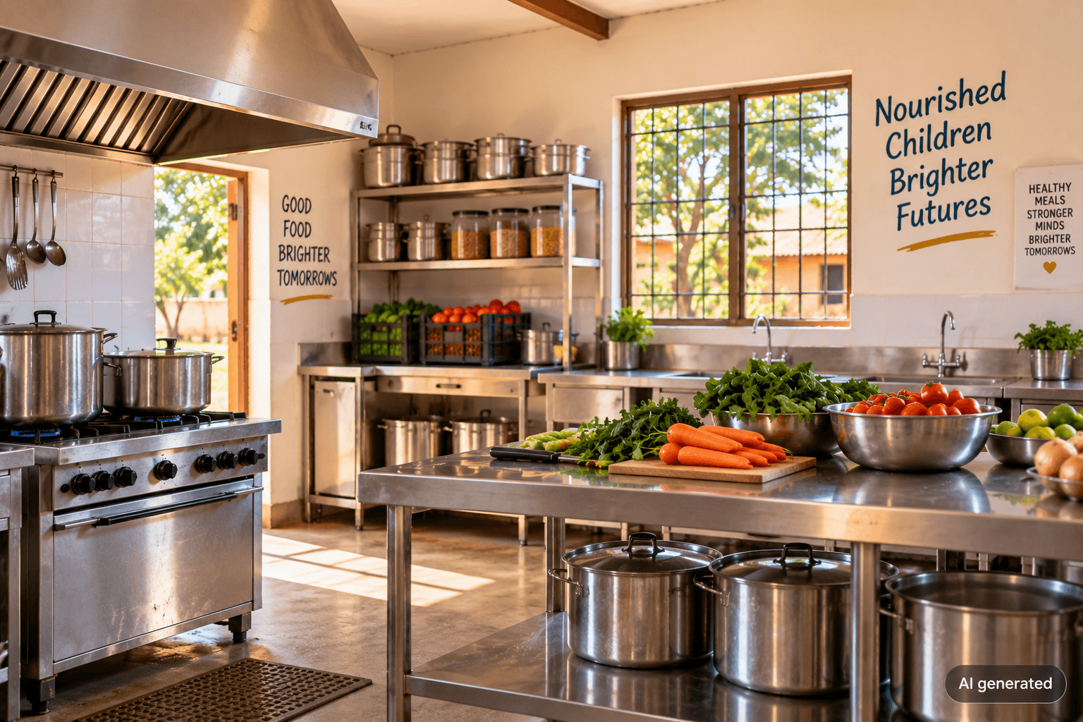 A kitchen where nutritious meals are prepared for children.